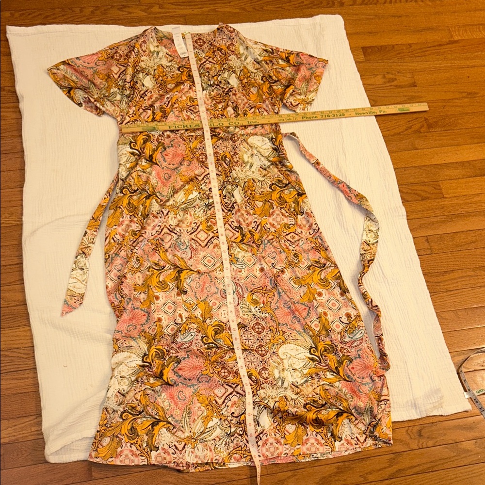 CHICO’s Women’s Maxi Dress Kimono Paisley Strawberry Blush Size 2 or US 12 Boho - Picture 7 of 9